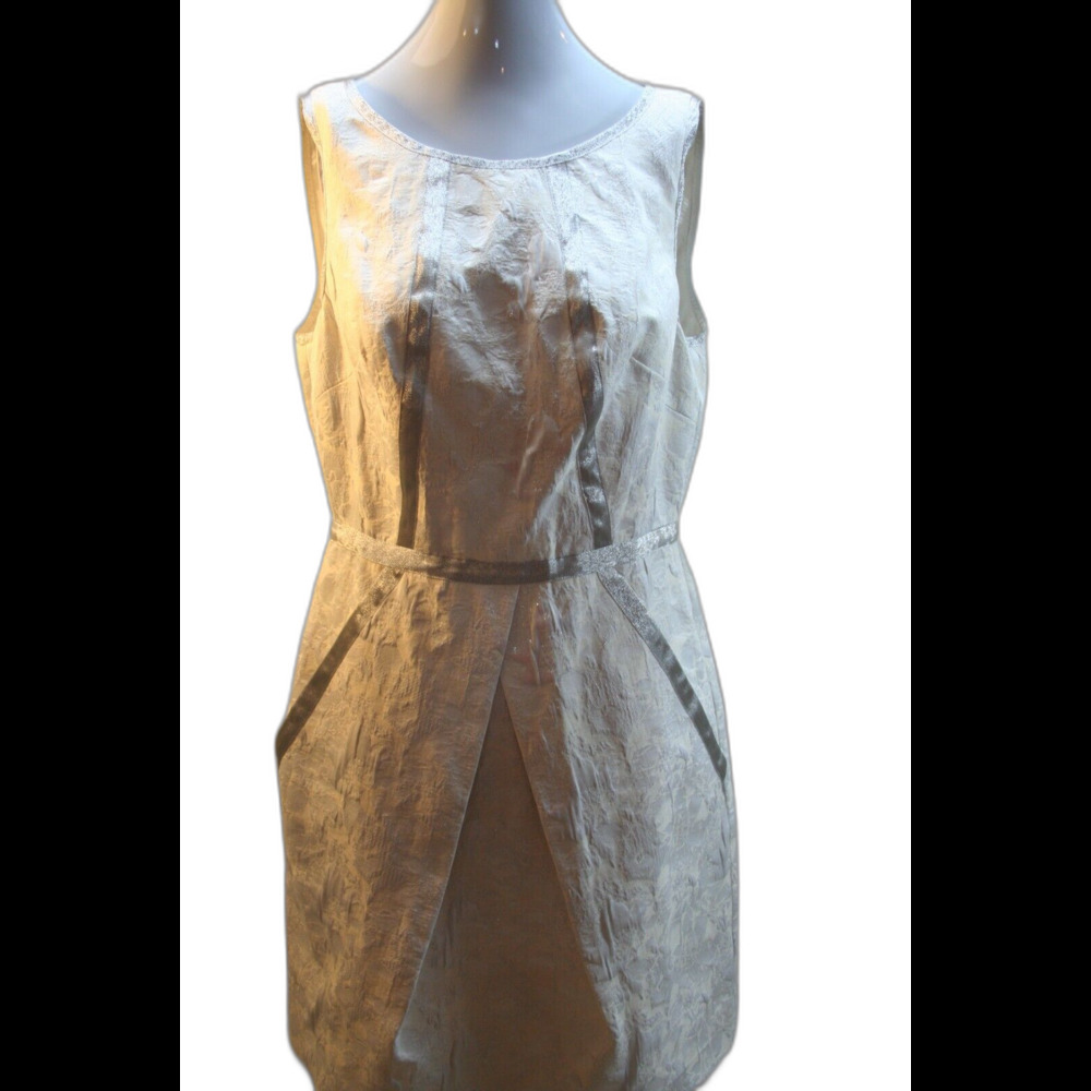 Laundry by Shelli Segal Womens White Sleeveless Silver Sparkly Sheath Dress Sz 8